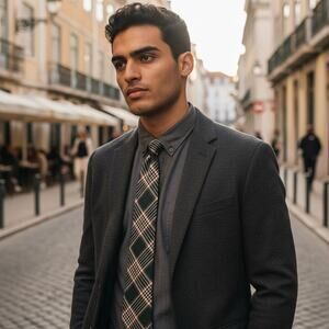 Vintage Handmade Mens Green Plaid Wool Tie